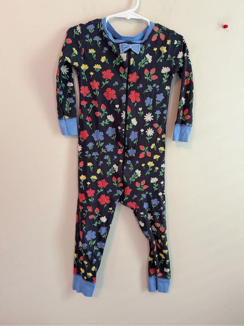 The Beaufort Bonnet Company Navy Floral One-Piece Pajama with Blue Trim